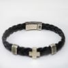 Picture of AXION Sterling Silver Black Braided Leather Bracelet with Cross Motif