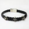 Picture of AXION Sterling Silver Black Braided Leather Bracelet with Crosses Motif