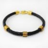 Picture of AXION 14k Yellow Gold Greek Design Black Braided Leather Bracelet