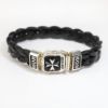 Picture of AXION Sterling Silver Black Braided Leather Bracelet with Cross Motif 