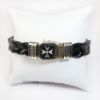 Picture of AXION Sterling Silver Black Braided Leather Bracelet with Cross Motif 