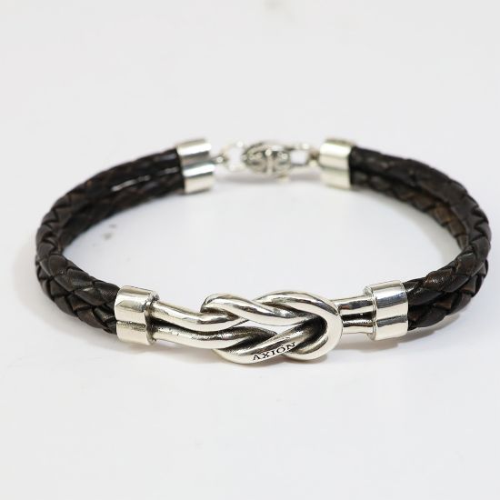 Picture of AXION Sterling Silver and Black Leather Nautical Knot Bracelet