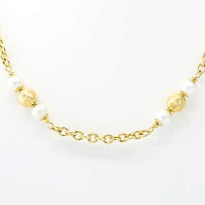 Picture of 18k Yellow Gold Pearl Link Chain Necklace