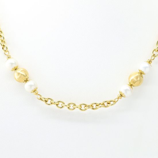 Picture of 18k Yellow Gold Pearl Link Chain Necklace