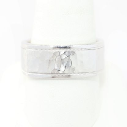 Picture of 14k White Gold Hammered Men's Band