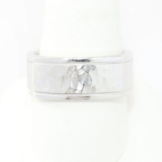 Picture of 14k White Gold Hammered Men's Band