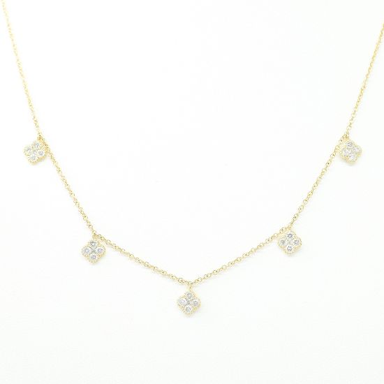 Picture of 14k Yellow Gold Diamond Clover Motif Stations Necklace