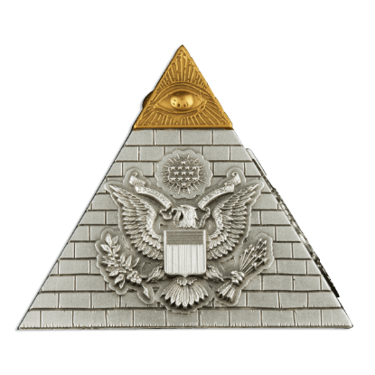 Picture of 2023 Barbados: Eye of Providence 5 Oz. Silver & 24k Gold Plated Pyramid Coin