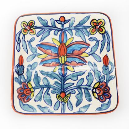 Picture of Square Hand Painted Plate, Multicolor Floral