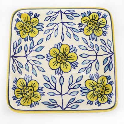 Picture of Square Hand Painted Plate, Golden Floral