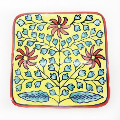 Picture of Square Hand Painted Plate, Floral Vines