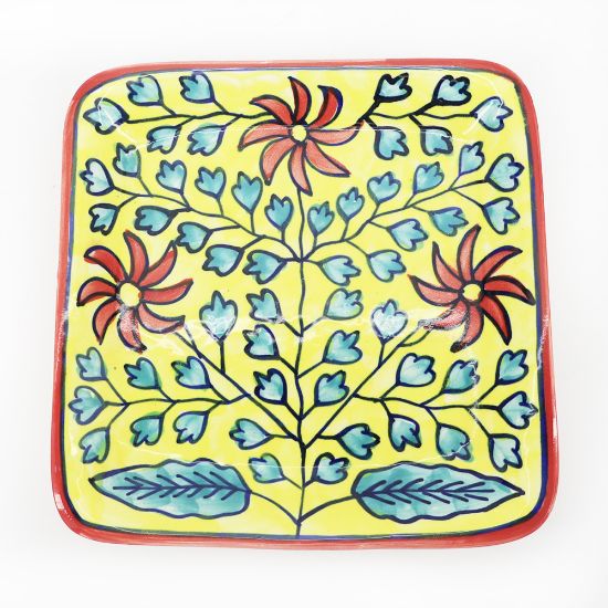 Picture of Square Hand Painted Plate, Floral Vines