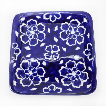 Picture of Square Hand Painted Plate, Cobalt Floral