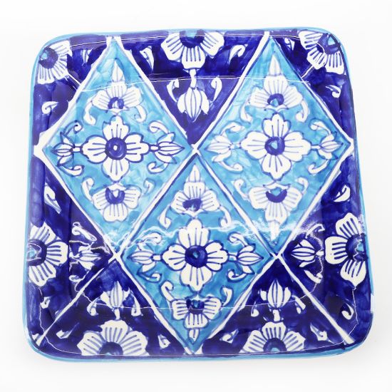Picture of Square Hand Painted Plate, Shades of Blue Floral