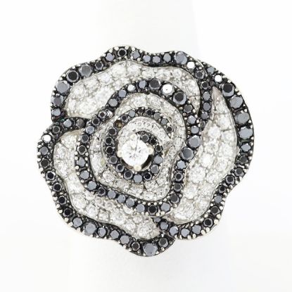 Picture of 14k White Gold Pavé Set Black & White Diamond Rose Ring