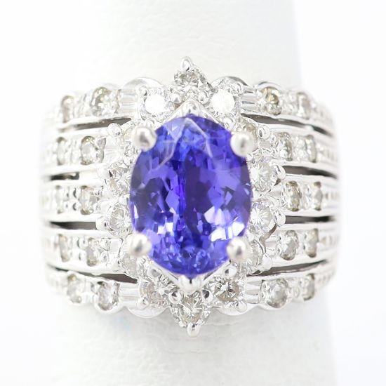 Picture of LeVian 18k White Gold Oval Cut Tanzanite & Diamond Ring