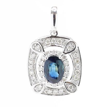 Picture of 14k White Gold Oval Sapphire & Diamond Pendant