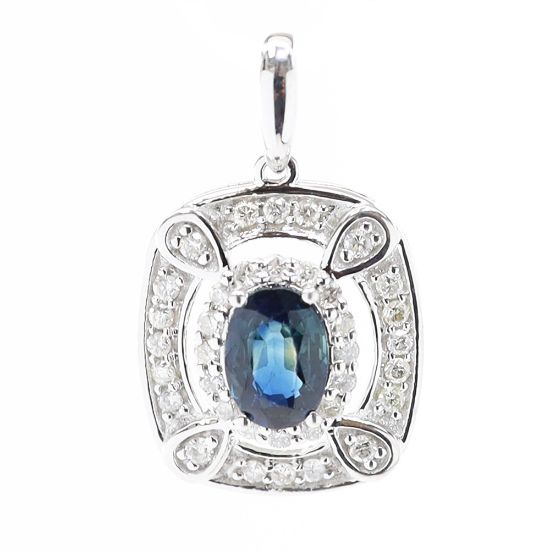 Picture of 14k White Gold Oval Sapphire & Diamond Pendant