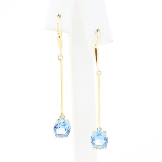 Picture of 14k Yellow Gold Dangling Oval Blue Topaz Earrings