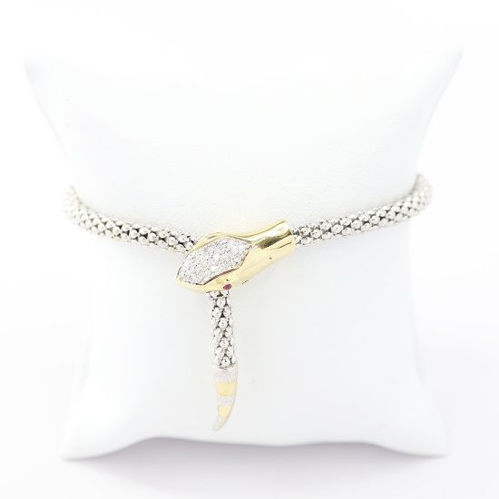 Picture of 14k Two Tone Gold Diamond & Ruby Snake Popcorn Link Adjustable Bracelet