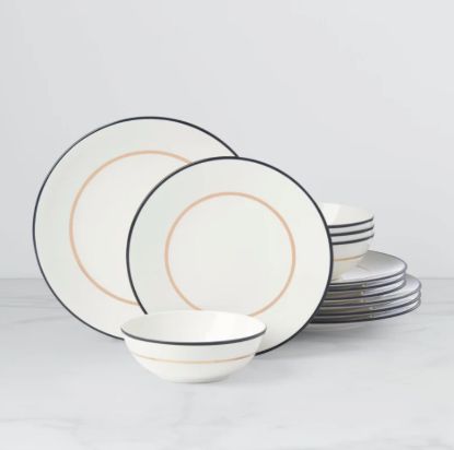 Picture of New 12-Piece Dinnerware Set, Black & Gold