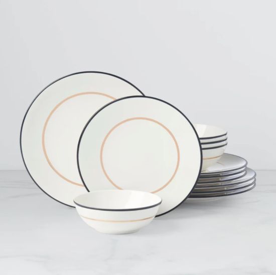 Picture of New 12-Piece Dinnerware Set, Black & Gold