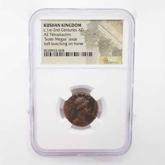 Picture of Kushan Kingdom c.1st-2nd Centuries AD AE Tetradrachm 'Soter Megas' issue half bust/king on horse
