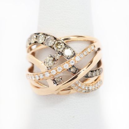 Picture of 14k Rose Gold Chocolate & White Diamond Crossover Ring
