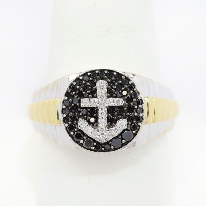 Picture of 14k Two Tone Gold Black & White Diamond Anchor Ring