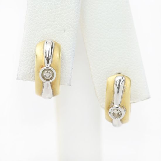 Picture of 14k Two Tone Gold Bezel Set Diamond Mini Hoop Earrings
