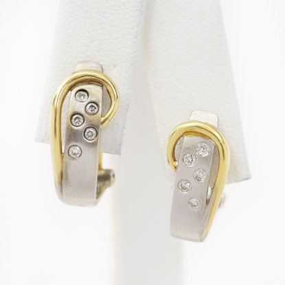 Picture of 14k Two Tone Gold Diamond Half Hoop Earrings
