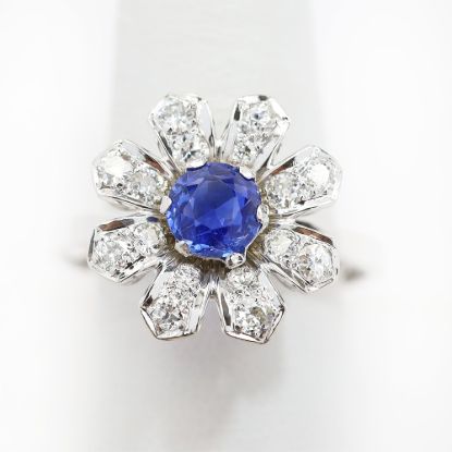 Picture of Platinum Sapphire & Diamond Flower Ring