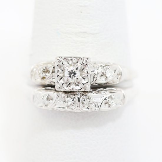 Picture of Vintage 14k White Gold Diamond Bridal Set