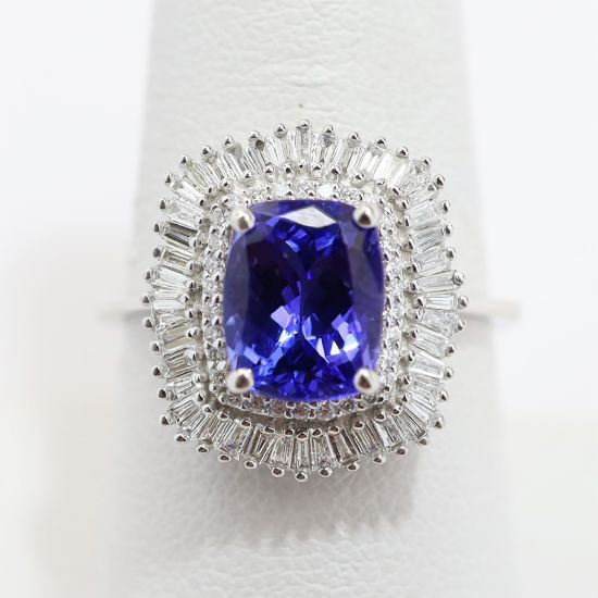 Picture of Platinum Tanzanite & Diamond Halo Ring
