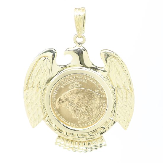 Picture of 1/10 Oz American Gold Eagle Coin Pendant in 14k Yellow Gold Eagle Frame