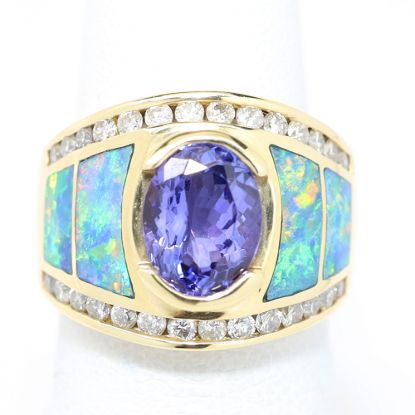 Picture of 14k Yellow Gold Tanzanite, Opal, & Diamond Ring