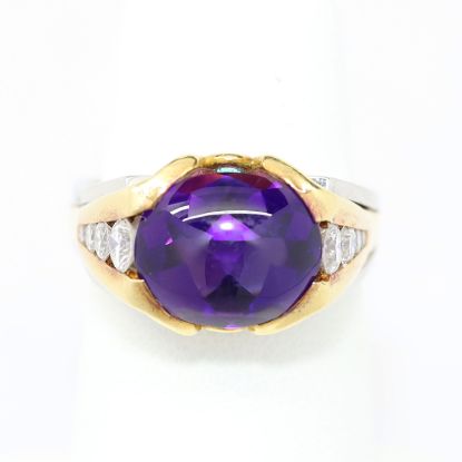 Picture of Platinum & 18k Yellow Gold Cabochon Amethyst, Tourmaline & Diamond Ring
