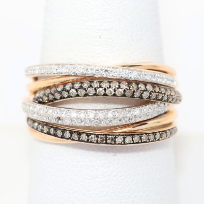 Picture of 14k Rose Gold Chocolate & White Diamond Multi Row Ring