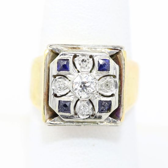 Picture of Vintage 18k Two Tone Gold Diamond & Synthetic Sapphire Ring