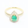 Picture of 14k Yellow Gold Pear Cut Emerald & Brilliant Diamond Halo Ring
