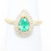 Picture of 14k Yellow Gold Pear Cut Emerald & Brilliant Diamond Halo Ring