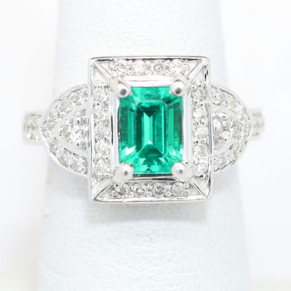 Picture of 14k White Gold Emerald & Diamond Ring