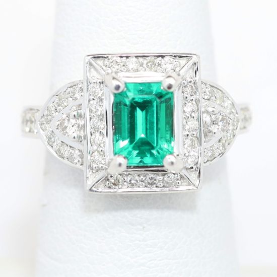 Picture of 14k White Gold Emerald & Diamond Ring