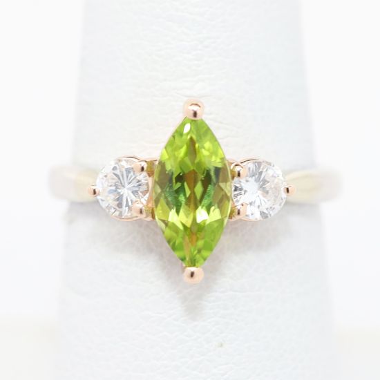 Picture of 14k Two Tone Gold Marquise Peridot & Diamond Ring