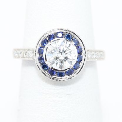 Picture of 14k White Gold Brilliant Diamond & Sapphire Halo Ring