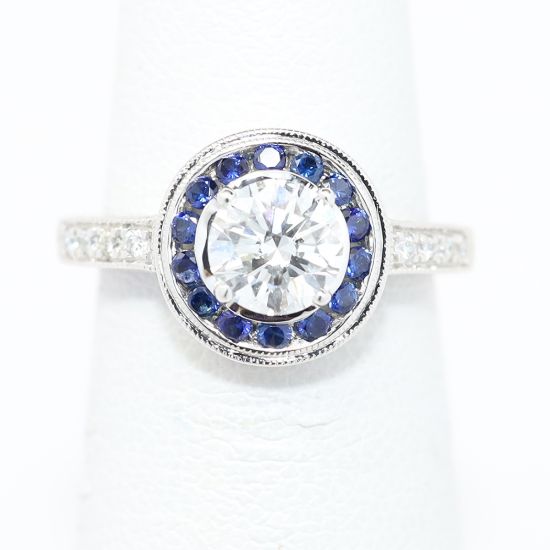 Picture of 14k White Gold Brilliant Diamond & Sapphire Halo Ring