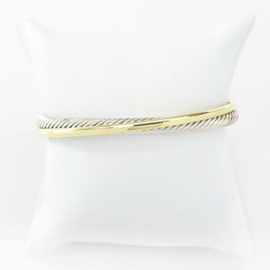 Picture of David Yurman 18k Yellow Gold & Sterling Silver Crossover Cable Bangle