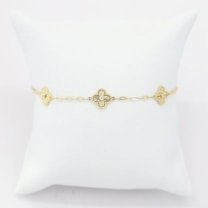 Picture of 14k Yellow Gold Diamond Clover Stations Bracelet
