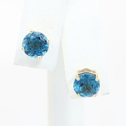 Picture of 10k Yellow Gold London Blue Solitaire Stud Earrings