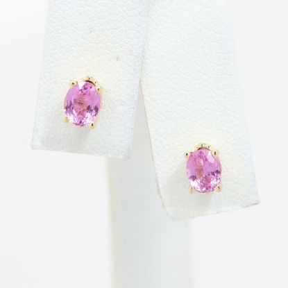Picture of 14k Yellow Gold Pink Sapphire Solitaire Earring Studs
